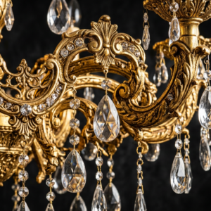Ornate 24K gold plated frame detail of Crystal Royal Chandelier